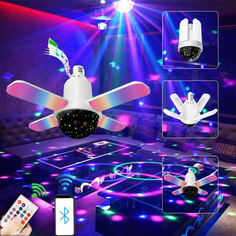 Ampoule LED Bluetooth 24W lampe de plafond colorée à 4 feuilles de musique avec projection étoilée avec télécommande E27