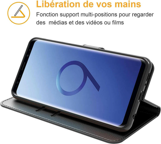 Flip cover cuir pour Samsung Galaxy S9 Plus - Noir